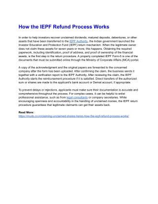 How the IEPF Refund Process Works