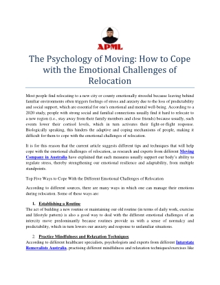 The Psychology of Moving How to Cope with the Emotional Challenges of Relocation