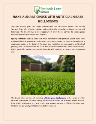 Make a Smart Choice with Artificial Grass Wollongong