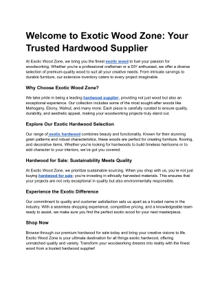 Welcome to Exotic Wood Zone: Your Trusted Hardwood Supplier
