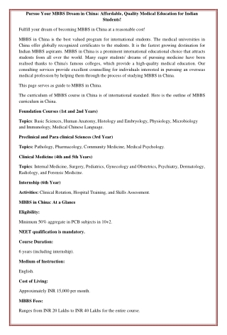 Pursue Your MBBS Dream in China: Affordable, Quality Medical Education for India