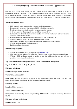 A Gateway to Quality Medical Education and Global Opportunities