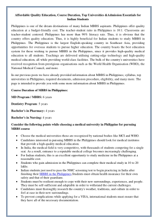 Affordable Quality Education, Course Duration, Top Universities &Admission Essen