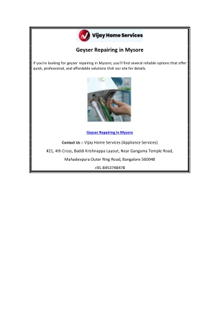 Geyser Repairing in Mysore