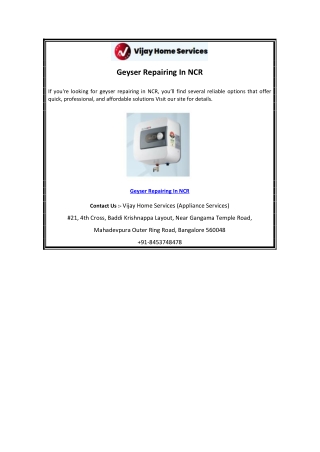 Geyser Repairing In NCR