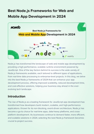 Best Node.js Frameworks for Web and Mobile App Development in 2024