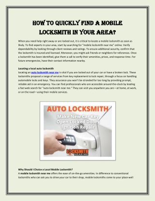 How to Quickly Find a Mobile Locksmith in Your Area