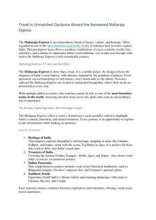 Travel in Unmatched Opulence Aboard the Renowned Maharaja Express