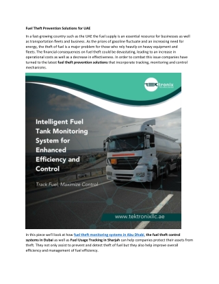 Fuel Theft Prevention Solutions for UAE
