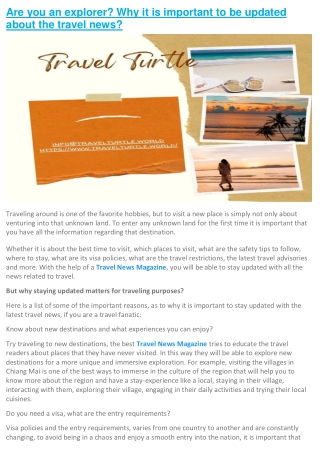 Are you an explorer Why it is important to be updated about the travel news