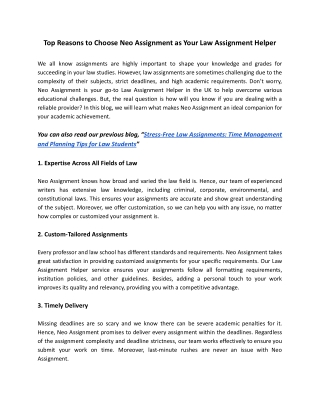 Top Reasons to Choose Neo Assignment as Your Law Assignment Helper