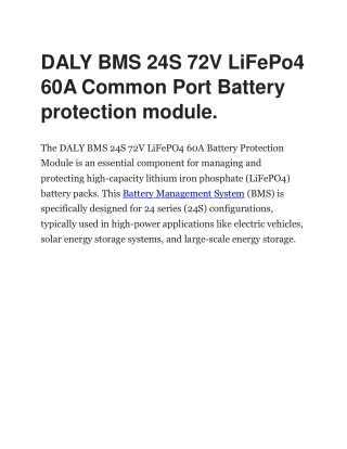 DALY BMS 24S 72V LiFePo4 60A Common Port Battery protection module