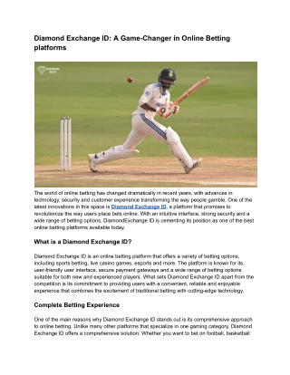 Diamond Exchange ID_ A Game-Changer in Online Betting platforms