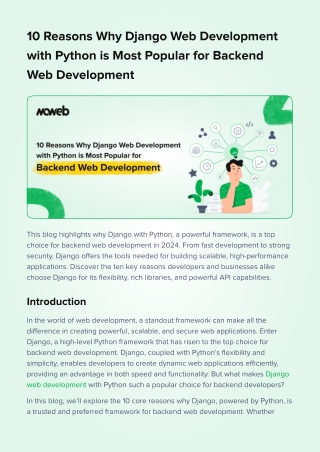 10 Reasons Why Django Web Development with Python is Most Popular for Backend Web Development