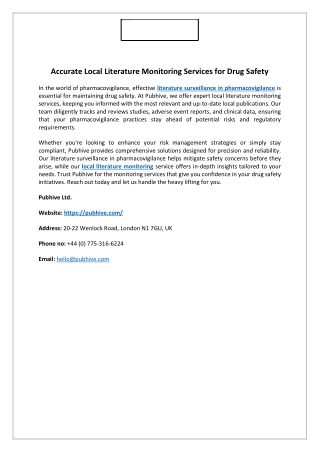 Accurate Local Literature Monitoring Services for Drug Safety
