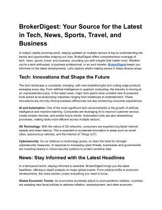 BrokerDigest_ Your Source for the Latest in Tech, News, Sports, Travel, and Business