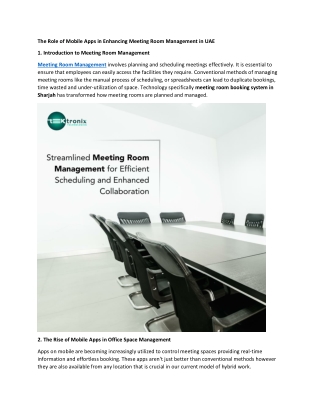 The Role of Mobile Apps in Enhancing Meeting Room Management in UAE