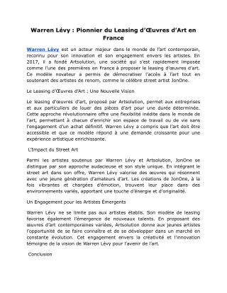 Warren Lévy _ Pionnier du Leasing d’Œuvres d’Art en France