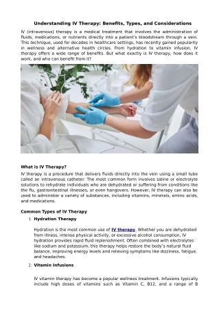 Understanding IV Therapy: Benefits, Types, and Considerations