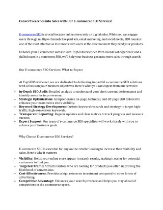 Convert Searches into Sales with Our E-commerce SEO Services!