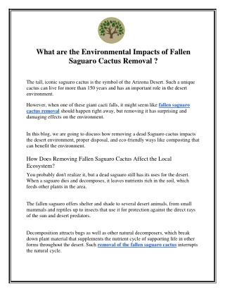 What are the Environmental Impacts of Fallen Saguaro Cactus Removal.