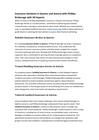 Insurance Solutions in Queens and Astoria with Phillips Brokerage with All Aspects