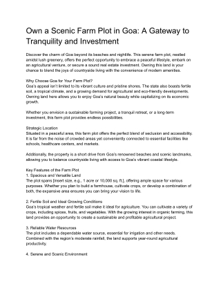 Plot For Sale In Goa