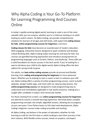 Why Alpha Coding is Your Go To Platform for Learning Programming And Courses