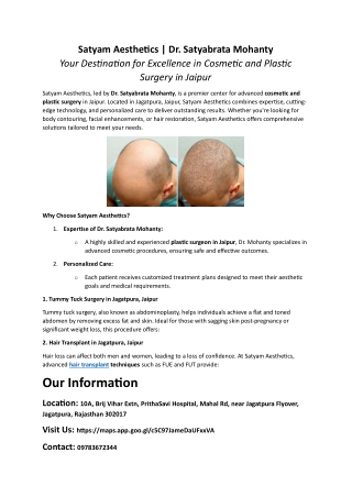 Satyam Aesthetics | Dr. Satyabrata Mohanty | Leading Cosmetic and Plastic Surgeo