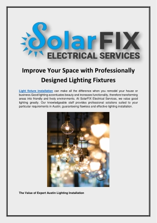 Improve Your Space with Professionally Designed Lighting Fixtures