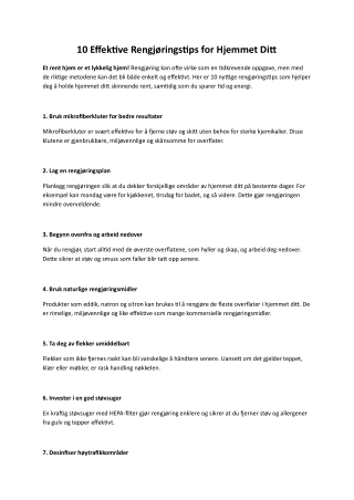 10 Effektive Rengjøringstips for Hjemmet Ditt