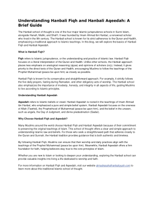 Understanding Hanbali Fiqh and Hanbali Aqeedah