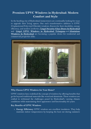 Premium UPVC Windows in Hyderabad Modern Comfort and Style
