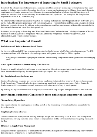 “How Small Businesses Can Benefit from Utilizing an Importer of Record”