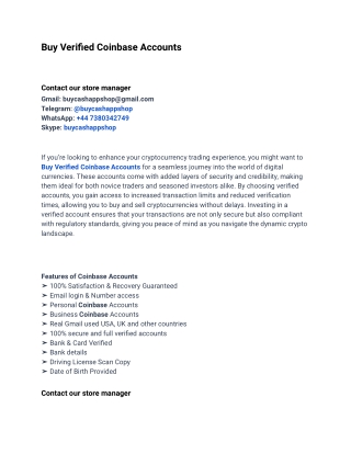 Get the best benef it's Buy Verified Coinbase Accounts