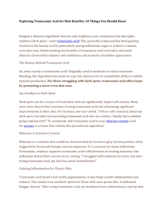 Exploring Tranexamic Acid for Skin Benefits 10 Things You Should Know