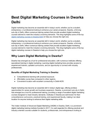 Best Digital Marketing Courses in Dwarka Delhi