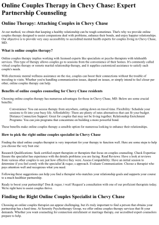 Online Couples Therapy Chevy Chase