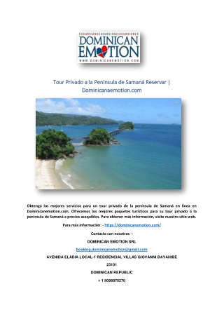 Tour Privado a la Península de Samaná Reservar | Dominicanaemotion.com