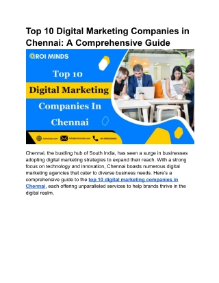 Top 10 Digital Marketing Companies in Chennai: A Comprehensive Guide