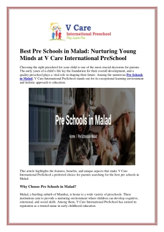 Best Pre Schools in Malad: Nurturing Young Minds at V Care International PreScho