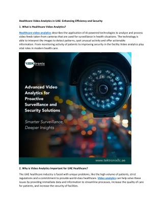 Healthcare Video Analytics in UAE