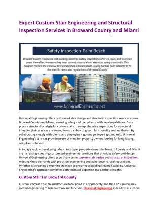 Expert Custom Stair Engineering and Structural Inspection Services in Broward County and Miami