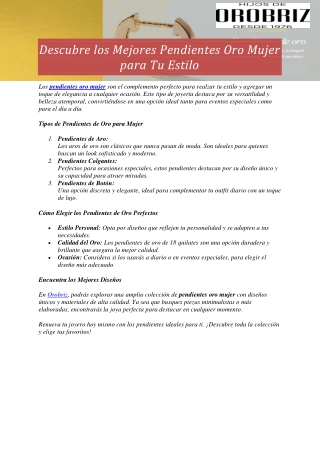 Descubre los Mejores Pendientes Oro Mujer para Tu Estilo