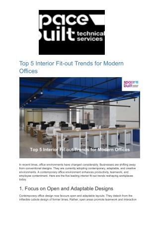 Top 5 Interior Fit-out Trends for Modern Offices
