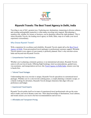 Riyanshi Travels The Best Travel Agency in Delhi, India