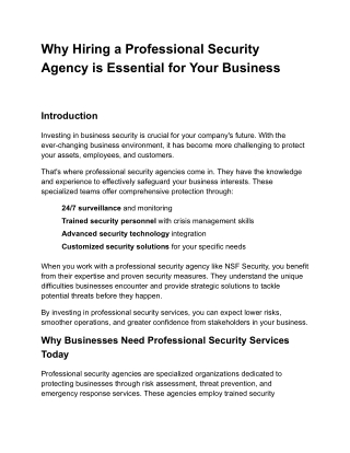 Why Hiring a Professional Security Agency is Essential for Your Business