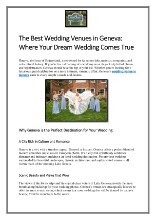 The Best Wedding Venues in Geneva Where Your Dream Wedding Comes True