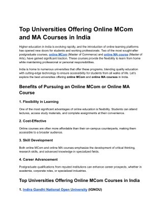 Top Universities Offering Online MCom and MA Courses in India