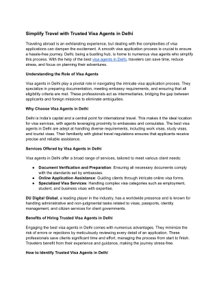 Simplify Travel with Trusted Visa Agents in Delhi